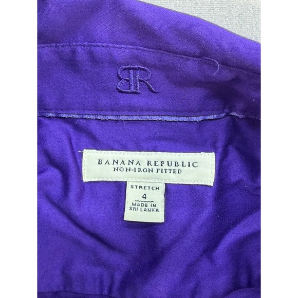 Vintage Banana Republic Women Non-Iron Fitted Dress Shirt Blue Size 4 Stretch - Picture 10 of 11